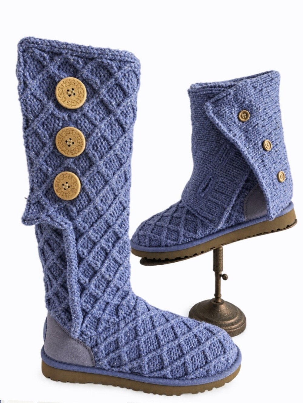 UGG Classic Cardy Knit Convertible Sweater Boots Size 7, Periwinkle & Silver